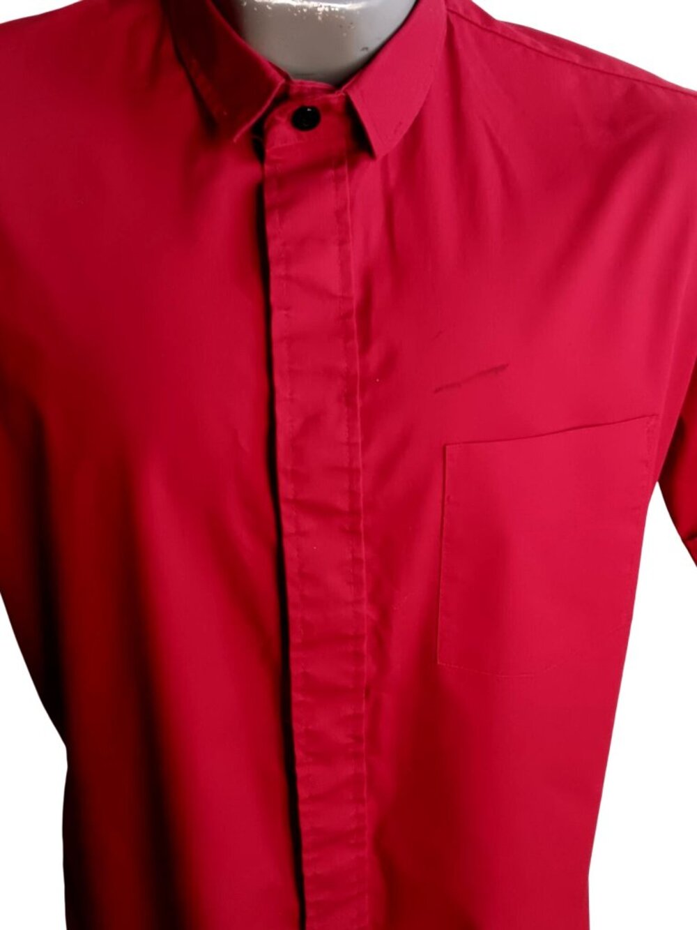 True Vintage Priest Shirt Medium 70s Friar Tuck Red Short Sleeve Button-Up 15.5